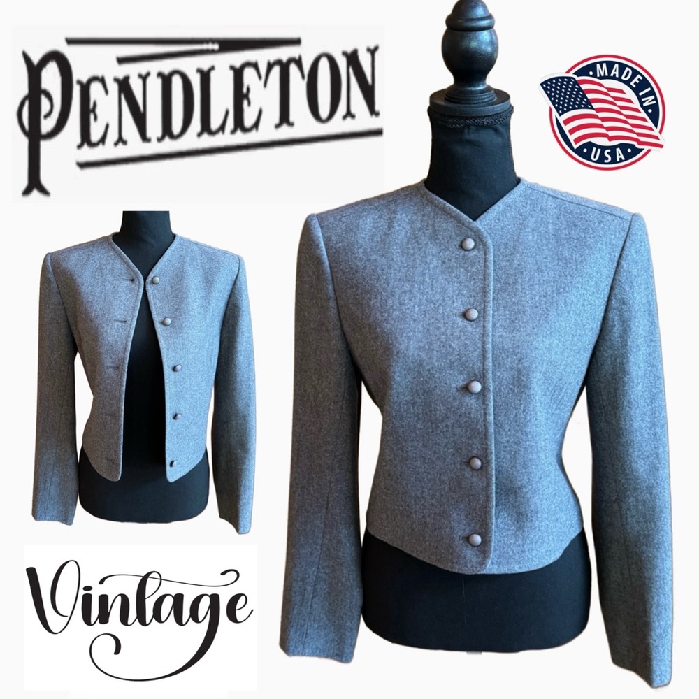 Pendleton Vintage Gray Lined Cropped Wool Blazer … - image 1